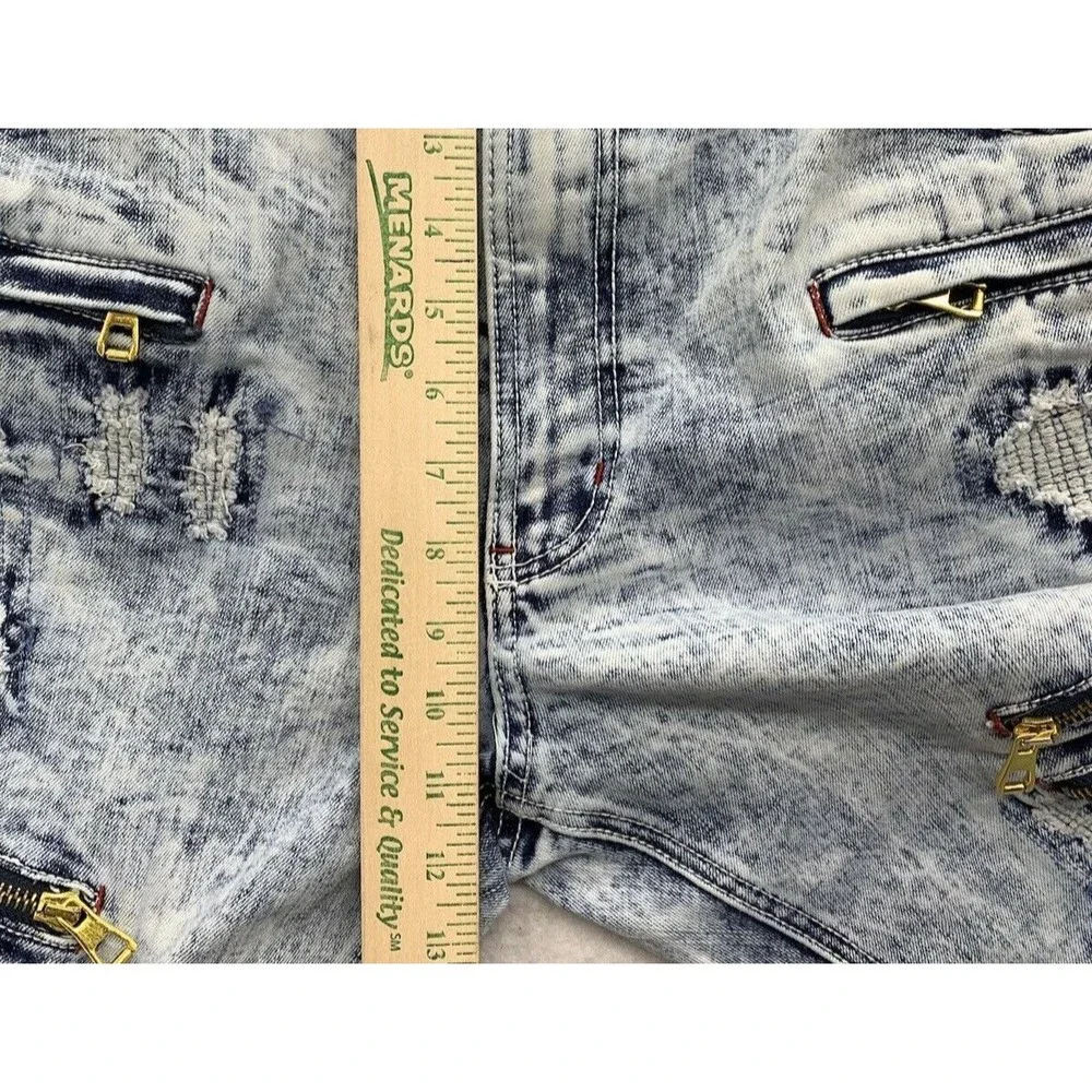 Makobi Denim Jeans Men's 40X32 Stonewash Moto Biker Factory Distressed Destroyed